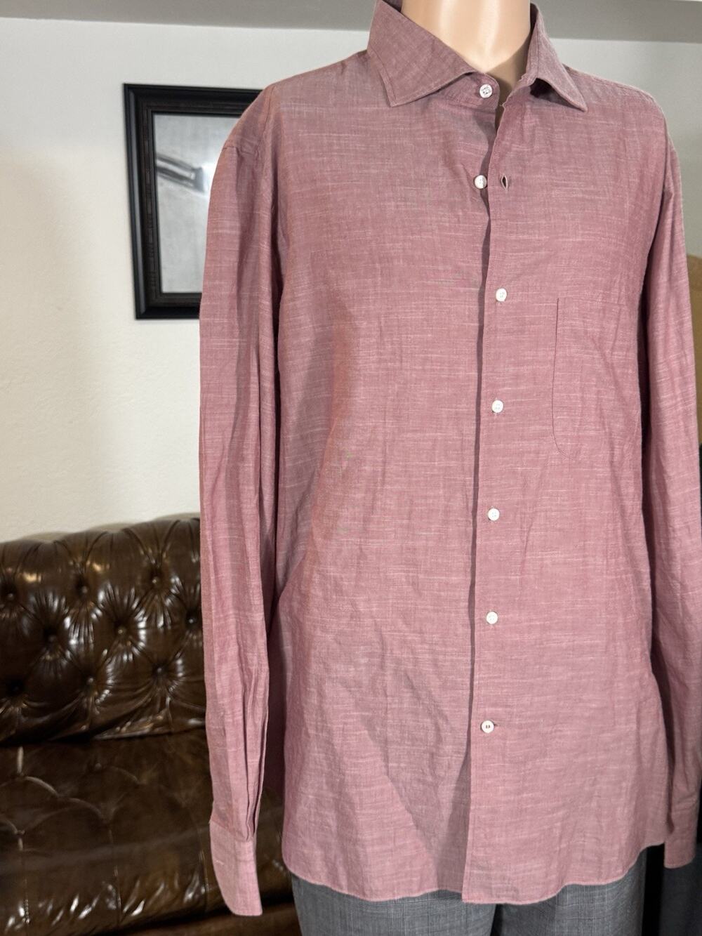Loro Piana Salmon One Piece Collar Button Down Dress Shirt XXL